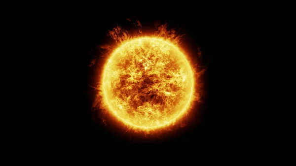 3D-Darstellung der Sonne im Weltraum auf schwarzem Hintergrund — Stockfoto