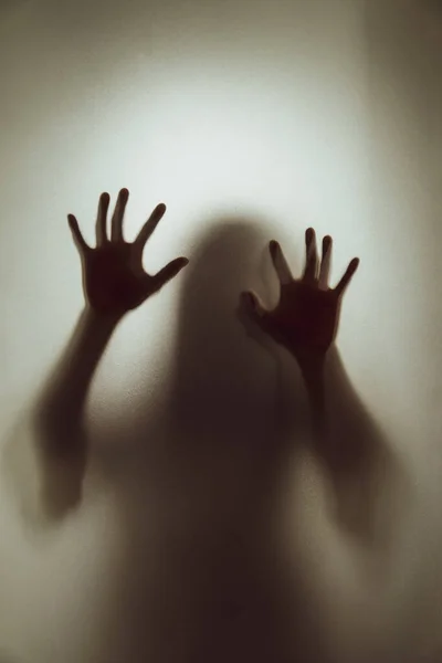 Ghost Concept Shadow Women Matte Glass Blurry Hand Body Soft — Stock Photo, Image