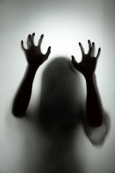 Ghost Concept Shadow Woman Matte Glass Blurry Hand Body Soft — Stock Photo, Image