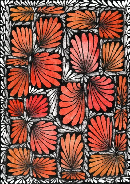 Çizim dekoratif bir tarzda yapılır: Çiçek şeklinde sıralanmış sayısız taç yapraklarından oluşan bir deseni temsil eder. Ana yapraklar sıcak gölgelerle boyanmış..