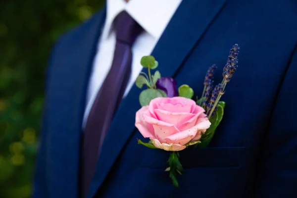 Wedding Boutonniere Suit Groom — Stock Photo, Image