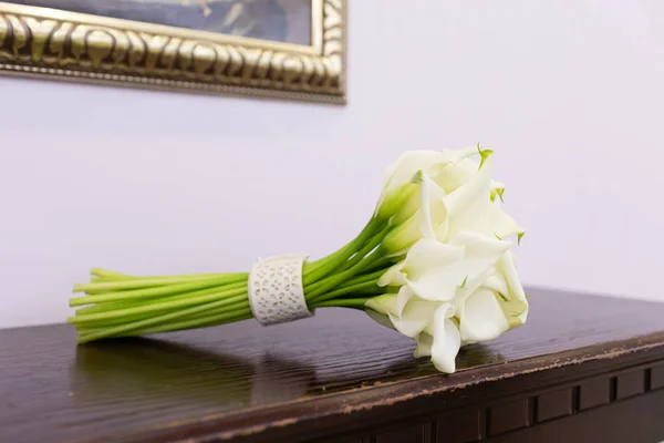 Прекрасный Букет Цветами Лилий Калла Свадебной Церемонии — стоковое фото