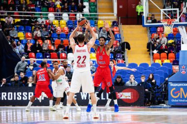 Rusya. Moskova. Arena Megasport. 17 Ocak 2019. Cska ve Bayern Münih oyuncuları Euroleague basketbol sırasında 2018/2019 arada Cska Moskova vs Bayern Münih maç
