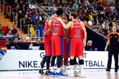 Rusya. Moskova. Arena Megasport. 17 Ocak 2019. Cska ve Bayern Münih oyuncuları Euroleague basketbol sırasında 2018/2019 arada Cska Moskova vs Bayern Münih maç