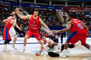 Rusya. Moskova. Arena Megasport. 17 Ocak 2019. Cska ve Bayern Münih oyuncuları Euroleague basketbol sırasında 2018/2019 arada Cska Moskova vs Bayern Münih maç