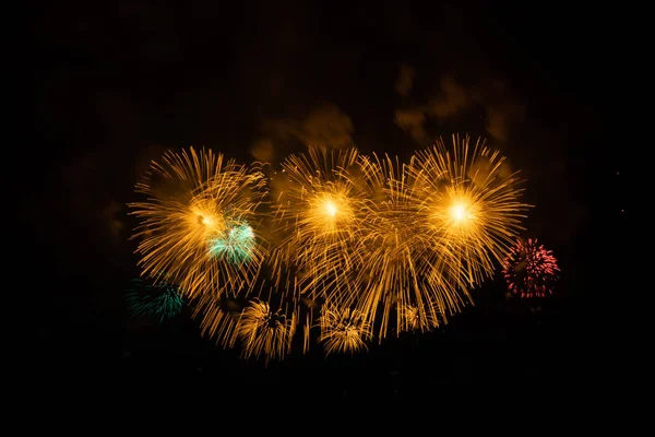 Kleurrijk Vuurwerk Zwarte Lucht Achtergrond — Stockfoto