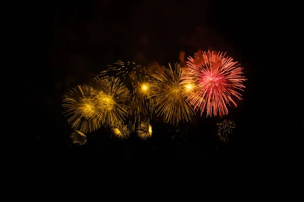 Kleurrijk Vuurwerk Zwarte Lucht Achtergrond — Stockfoto
