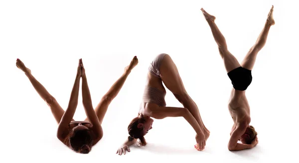 Alfabeto Yoga Atleta Formando Palabra Manera Sobre Fondo Blanco —  Fotos de Stock