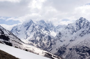 Kafkas Dağları 2018, kış dağ manzara, Rusya, Europe karlı dorukları