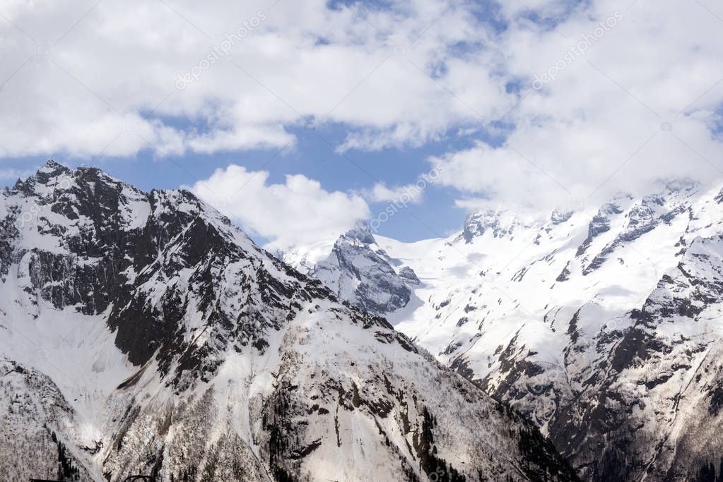 snowy peaks of the Caucasus mountains, winter mountain landscape