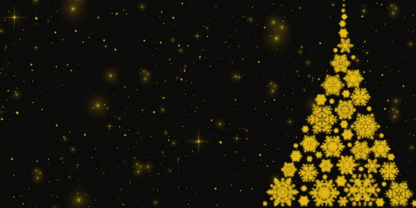 Illustration Golden Tree Golden Snowflakes Black Background Glowing Golden Spots — Stock Photo, Image