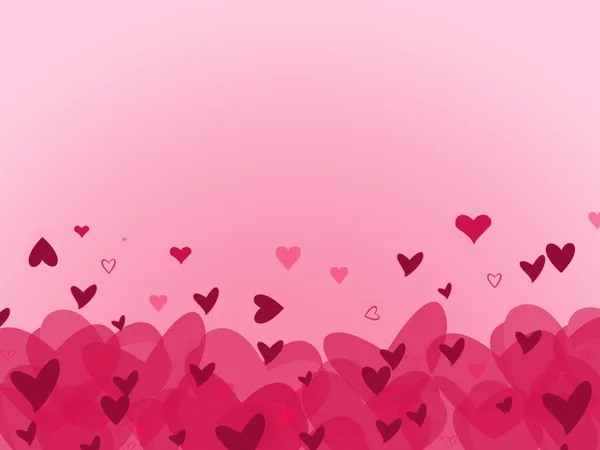 Rosa Vermelho Corações Cair Fundo Rosa Cartão Dia Dos Namorados — Fotografia de Stock