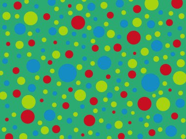 noktalar üzerinde yeşil bir arka plan illüstrasyon kırmızı, mavi, sarı bezelye, çok renkli