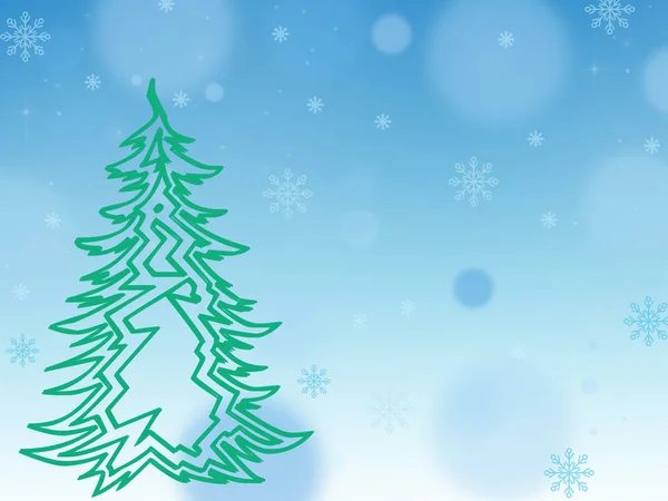 Painted Green Christmas Tree Blue Background White Blue Snowflakes Winter — Stock Photo, Image