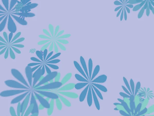 Floral Print Green Gray Blue Flowers Different Sizes Lilac Background — Stock Photo, Image