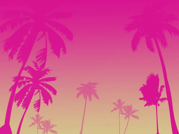 Roze Silhouetten Van Palmbomen Een Roze Rode Achtergrond Zonsondergang Imitatie — Stockfoto