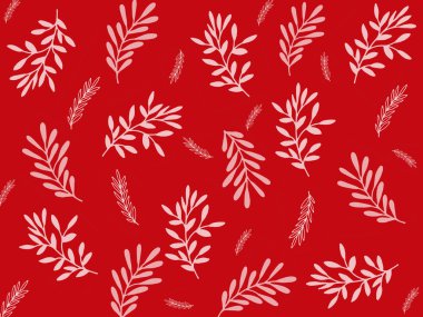 farklı beyaz ve pembe twigs, kırmızı arka plan, çiçek baskı, çizim, çizim dallarında, 