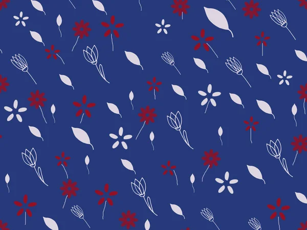 Illustration White Red Flowers Leaves Blue Background Floral Print — Stock Photo, Image