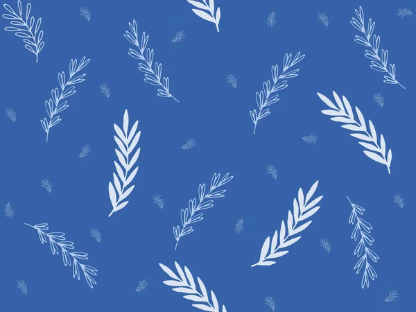 Різні Білий Синій Гілки Гілки Синій Фон Квітковий Принт Візерунок — стокове фото
