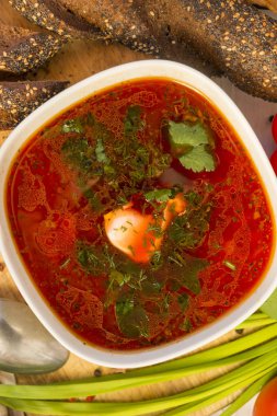 borsch Yeşiller ve ekşi krema, ekmek, çorba ile 1 tabak