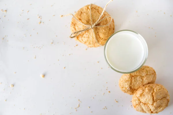 Shortbread Glass Milk White Background — Stock Photo, Image