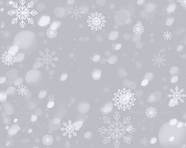 Gri bir zemin üzerinde Rast, beyaz kar taneleri, kış