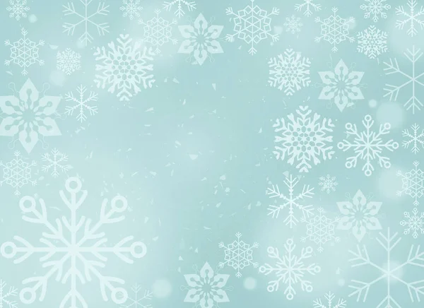 Different white snowflakes on turquoise background, Rast, winter — Stock Photo, Image