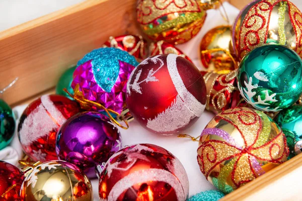 Flerfärgat Glas Julbollar Låda Jul Inredning — Stockfoto