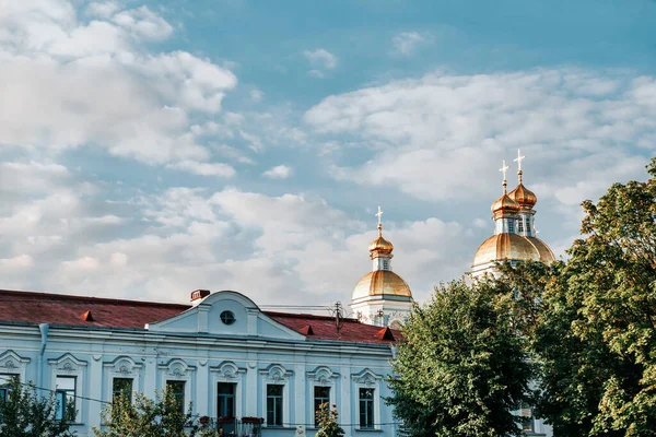 Православный Храм Святого Николая Санкт Петербурге Золотые Купола Против Неба — стоковое фото