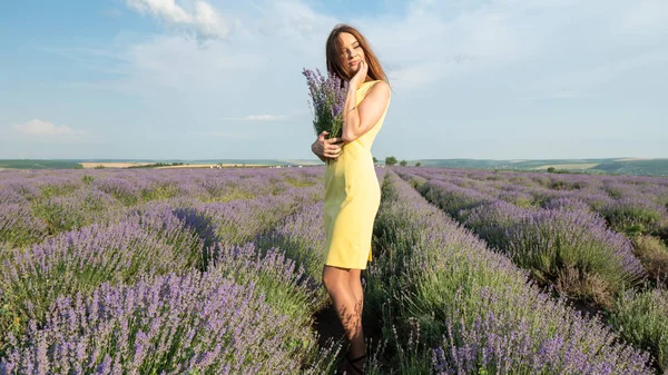 Lavander Field Üzerinde Güzel Genç Kadın