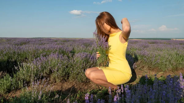 Lavander Field Üzerinde Güzel Genç Kadın