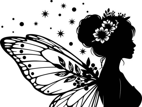 Силуэт фей с крыльями бабочки и цветами