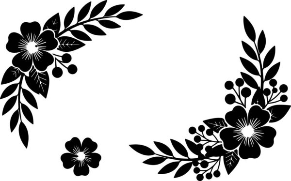 Черный силуэт цветочных угловых элементов...