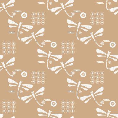 Güzel Japon seamless modeli ile dragonfiles. Çinli, Japon öğeleri. Vektör benzersiz sorunsuz Asya doku. Yazdırma için ambalaj, tekstil, kağıt, üretim, duvar kağıtları, web, scrapbooking.