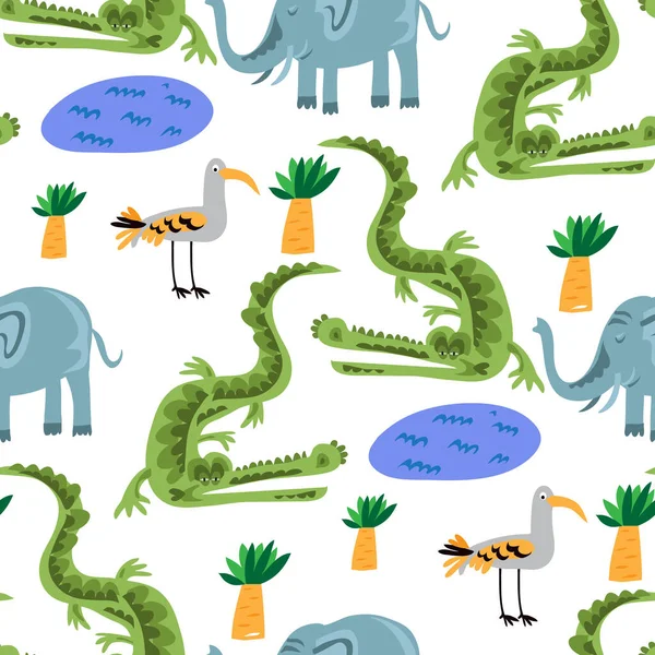 Nahtlos Kindliches Muster Mit Niedlichen Alligatoren Verwendung Für Textilien Textilien — Stockvektor