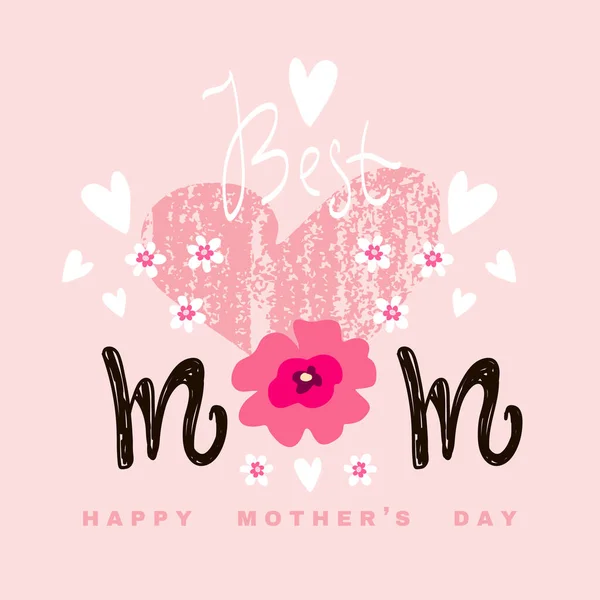 Fijne Moederdag Beste Moeder Letterlijk Sjabloon Poster Wenskaart Met Bloemen — Stockvector