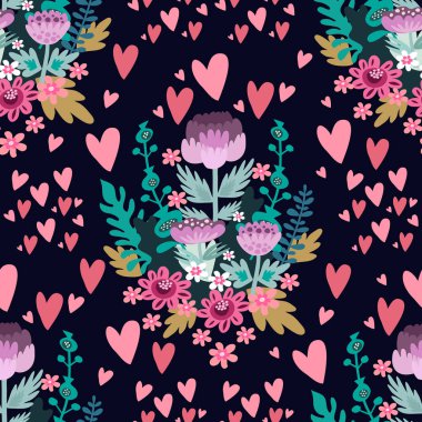 Kalpleri ve narin buketleri olan, kusursuz desenli güzel bir çiçek. Meadow Millefleurs. Tekstil, kumaş, duvar kağıdı, desen dolguları, kapaklar, yüzey, baskı, paket, kupür defteri için çiçek arkaplanı