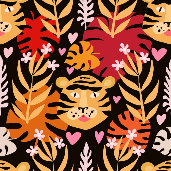 Seamless Childish Pattern Cute Tiger Use Textile Fabric Wallpaper Kids — Stock Vector