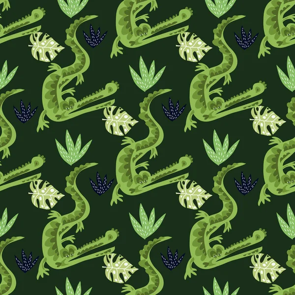 Bezproblémový Dětský Vzor Roztomilými Aligátory Používá Pro Textil Tkaniny Tapety — Stockový vektor