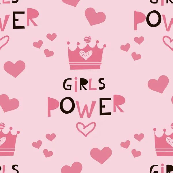 Pola Mulus Huruf Girl Power Dalam Gaya Kartun Slogan Motivasi - Stok Vektor
