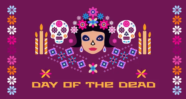 Dia Los Muertos Den Mrtvých Nebo Halloween Blahopřání Banner Pozvání — Stockový vektor
