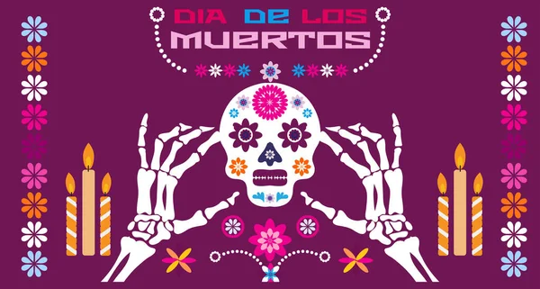 Dia Los Muertos Ημέρα Των Νεκρών Απόκριες Ευχετήρια Κάρτα Πανό — Διανυσματικό Αρχείο