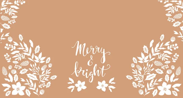 Joyeux Joyeux Noël Lettrage Modèle Carte Noël Avec Couronne Fleurs — Image vectorielle