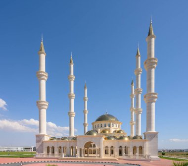 Kuzey Kıbrıs 'taki Suat Günsel Camii' nin modern İslam mimarisi, minareler, kubbeler ve çağdaş tasarım içeriyor..