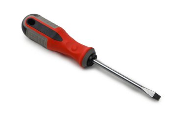 Düz başlı tornavida beyaz arkaplanda izole edildi, tamir, inşaat, DIY ve ev aletleri için ideal.