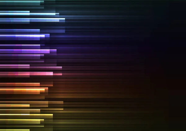 Rainbow Frequency Bar Overlap Dark Background Stripe Layer Backdrop Technology — Stock Vector