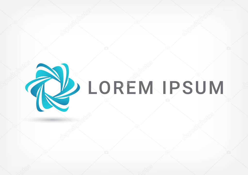 Blue hexagon star vector logo design template, unity icon, weave negative space, community symbol, vector illustration
