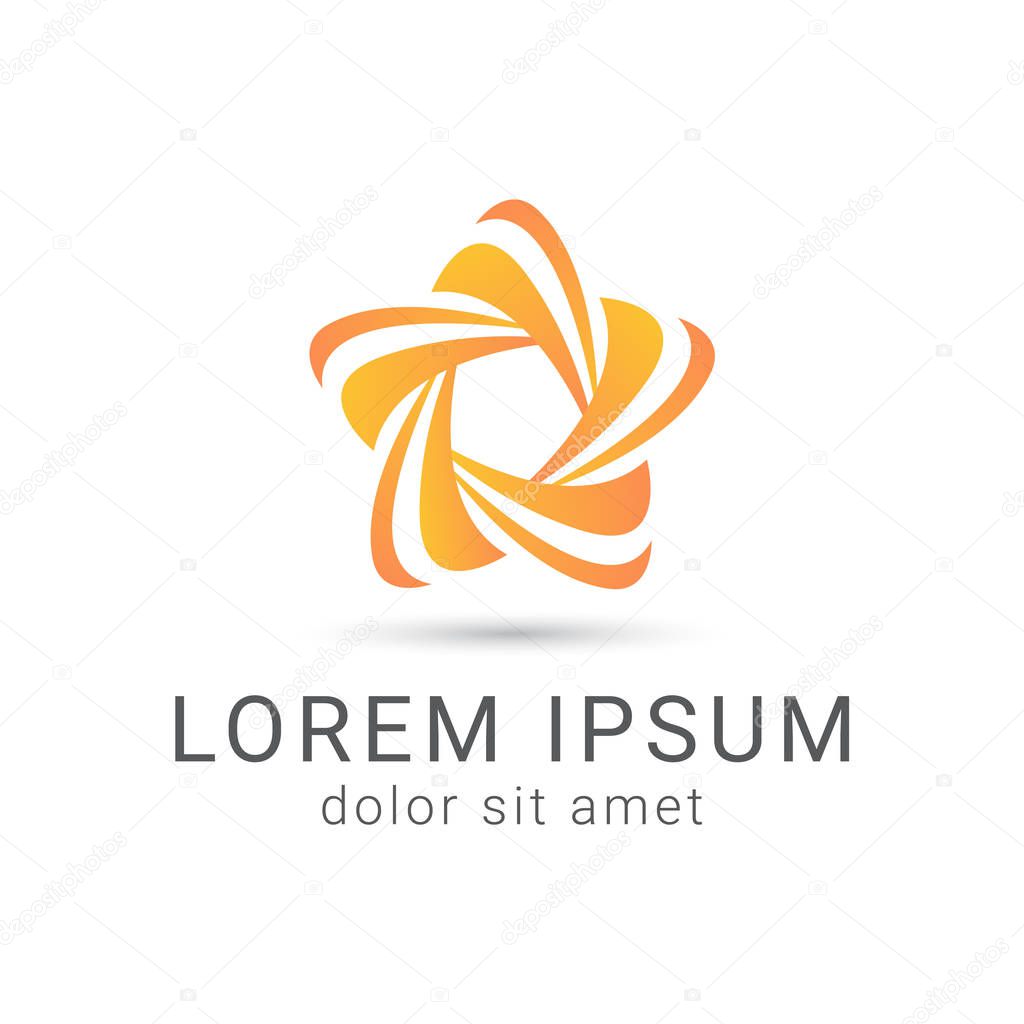 Yellow star vector logo design template, unity icon, weave negative space, community symbol, vector illustration