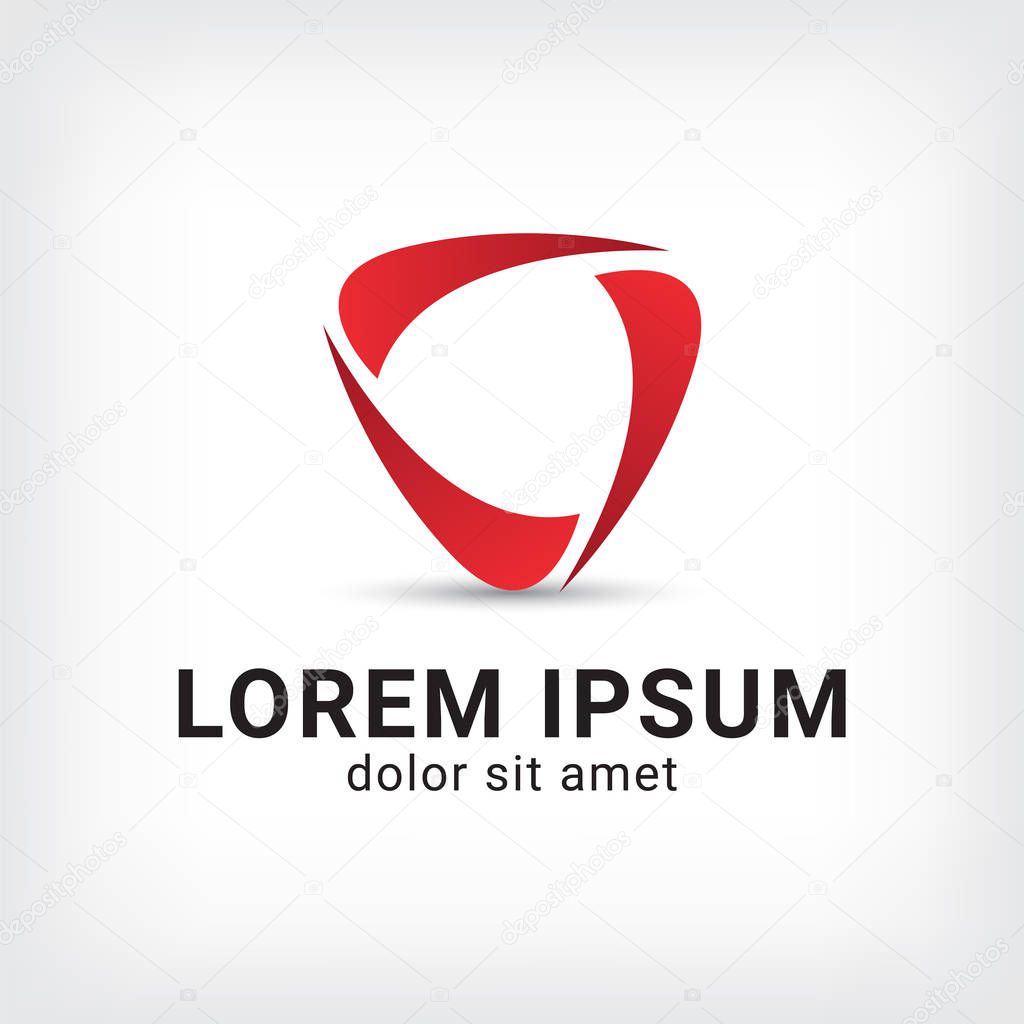 Red triangle vector logo design template, unity icon, weave negative space, community symbol, vector illustration