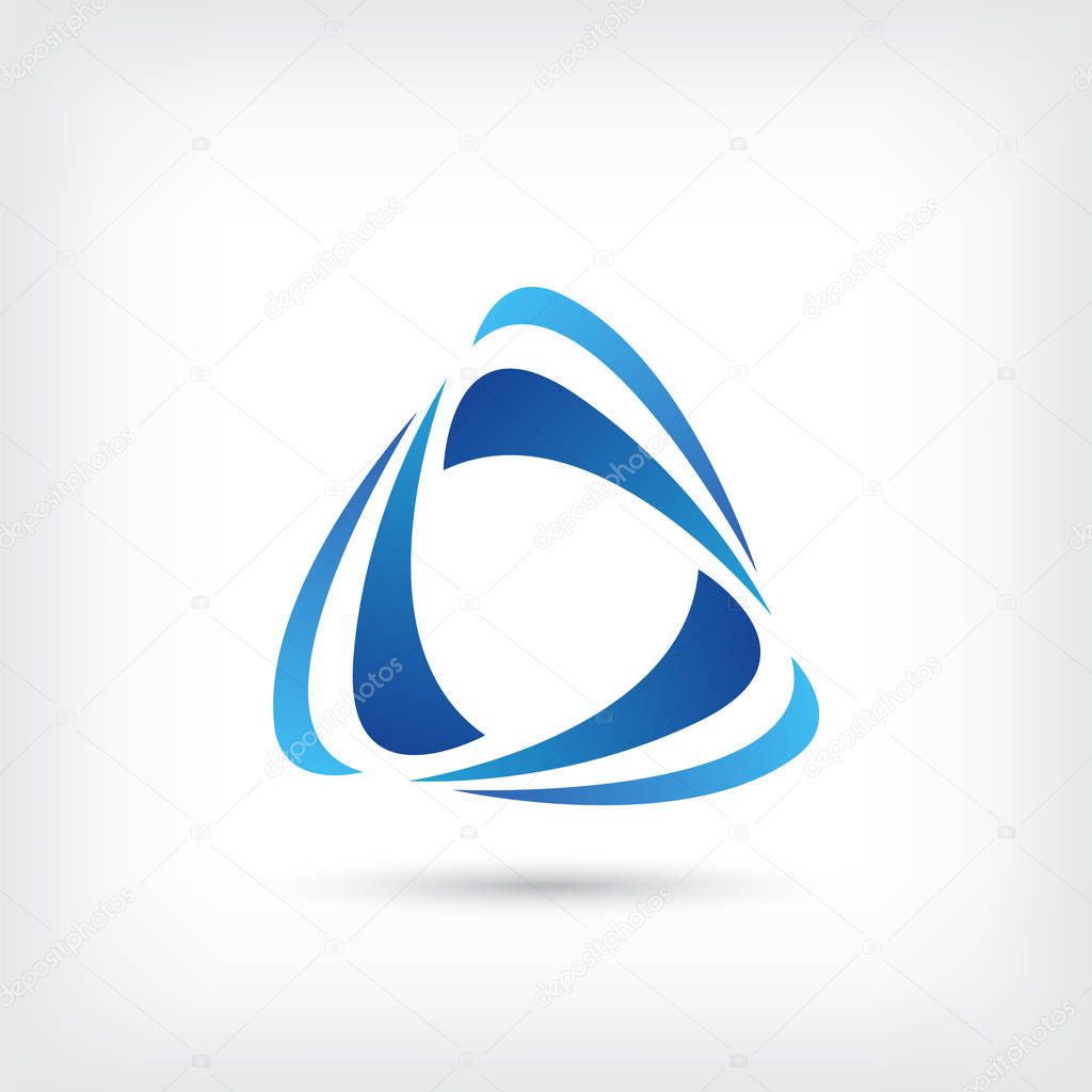 Blue triangle vector logo design template, unity icon, weave negative space, community symbol, vector illustration